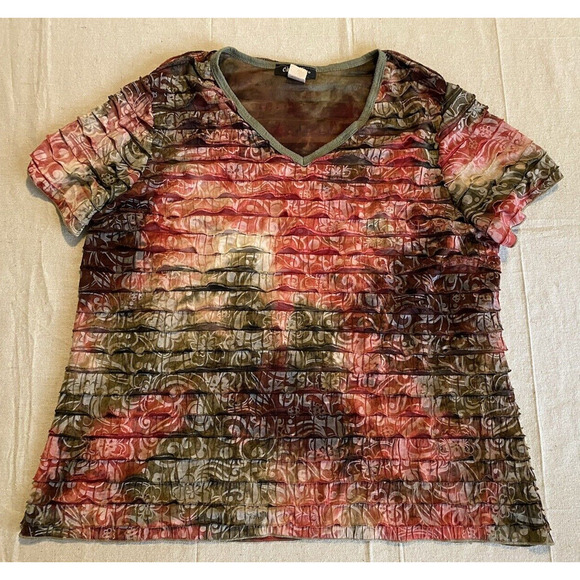 Only Nine Woman Blouse Plus Size 2X VNeck Ruffled Multicolor Boho Pullover Top - Picture 3 of 10